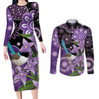 Australia Epilepsy Awareness Couples Matching Long Sleeve Bodycon Dress and Long Sleeve Button Shirt Purple-crowned Fairywren Boronia Aboriginal - Aussie Hoodie