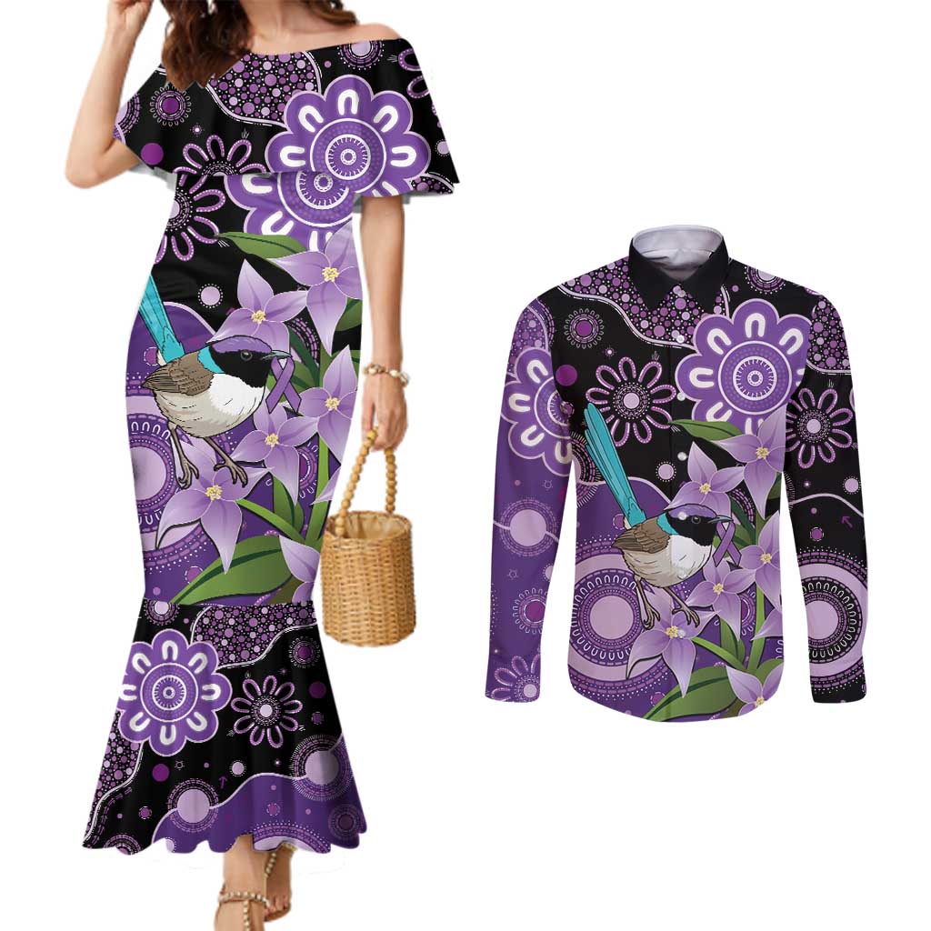 Australia Epilepsy Awareness Couples Matching Mermaid Dress and Long Sleeve Button Shirt Purple-crowned Fairywren Boronia Aboriginal - Aussie Hoodie
