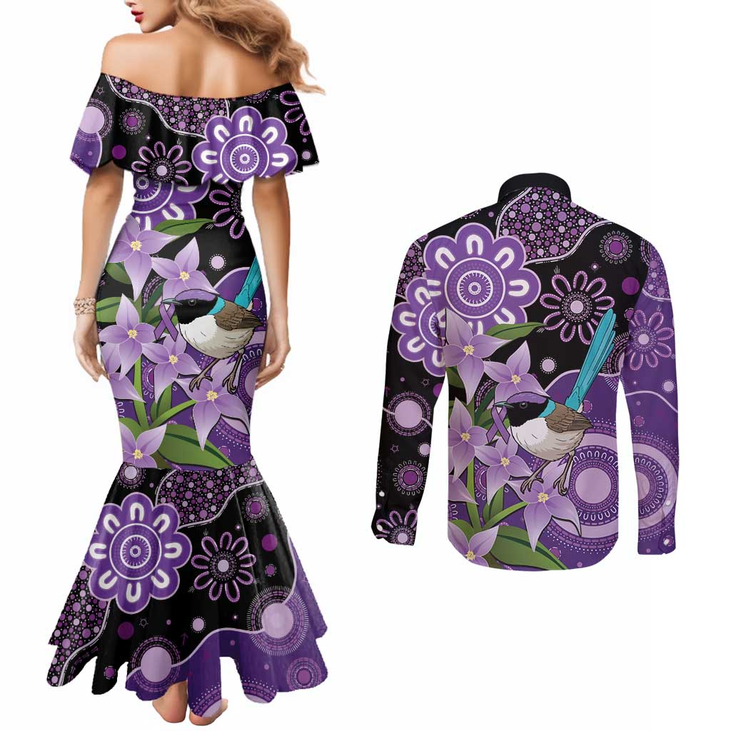 Australia Epilepsy Awareness Couples Matching Mermaid Dress and Long Sleeve Button Shirt Purple-crowned Fairywren Boronia Aboriginal - Aussie Hoodie