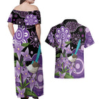 Australia Epilepsy Awareness Couples Matching Off Shoulder Maxi Dress and Hawaiian Shirt Purple-crowned Fairywren Boronia Aboriginal - Aussie Hoodie