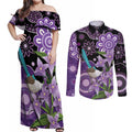 Australia Epilepsy Awareness Couples Matching Off Shoulder Maxi Dress and Long Sleeve Button Shirt Purple-crowned Fairywren Boronia Aboriginal - Aussie Hoodie