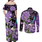 Australia Epilepsy Awareness Couples Matching Off Shoulder Maxi Dress and Long Sleeve Button Shirt Purple-crowned Fairywren Boronia Aboriginal - Aussie Hoodie