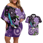 Australia Epilepsy Awareness Couples Matching Off Shoulder Short Dress and Hawaiian Shirt Purple-crowned Fairywren Boronia Aboriginal - Aussie Hoodie