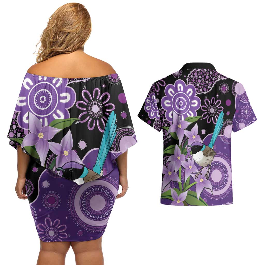 Australia Epilepsy Awareness Couples Matching Off Shoulder Short Dress and Hawaiian Shirt Purple-crowned Fairywren Boronia Aboriginal - Aussie Hoodie