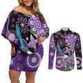 Australia Epilepsy Awareness Couples Matching Off Shoulder Short Dress and Long Sleeve Button Shirt Purple-crowned Fairywren Boronia Aboriginal - Aussie Hoodie