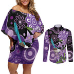 Australia Epilepsy Awareness Couples Matching Off Shoulder Short Dress and Long Sleeve Button Shirt Purple-crowned Fairywren Boronia Aboriginal - Aussie Hoodie