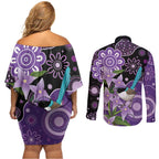 Australia Epilepsy Awareness Couples Matching Off Shoulder Short Dress and Long Sleeve Button Shirt Purple-crowned Fairywren Boronia Aboriginal - Aussie Hoodie