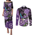 Australia Epilepsy Awareness Couples Matching Puletasi and Long Sleeve Button Shirt Purple-crowned Fairywren Boronia Aboriginal - Aussie Hoodie