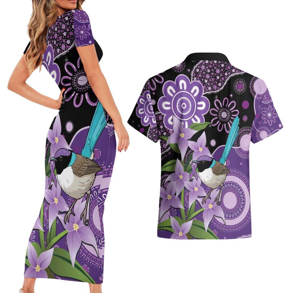 Australia Epilepsy Awareness Couples Matching Short Sleeve Bodycon Dress and Hawaiian Shirt Purple-crowned Fairywren Boronia Aboriginal - Aussie Hoodie
