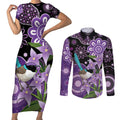 Australia Epilepsy Awareness Couples Matching Short Sleeve Bodycon Dress and Long Sleeve Button Shirt Purple-crowned Fairywren Boronia Aboriginal - Aussie Hoodie