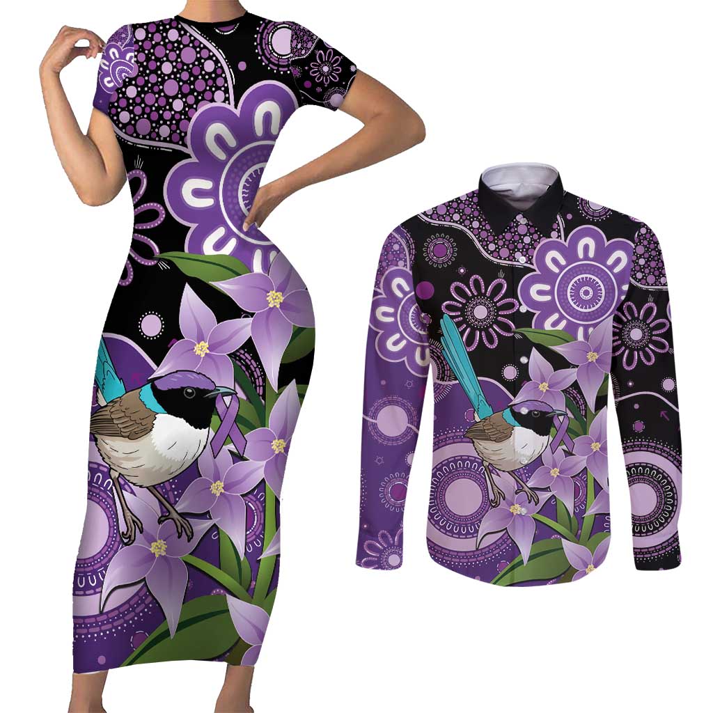 Australia Epilepsy Awareness Couples Matching Short Sleeve Bodycon Dress and Long Sleeve Button Shirt Purple-crowned Fairywren Boronia Aboriginal - Aussie Hoodie