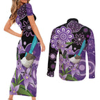 Australia Epilepsy Awareness Couples Matching Short Sleeve Bodycon Dress and Long Sleeve Button Shirt Purple-crowned Fairywren Boronia Aboriginal - Aussie Hoodie