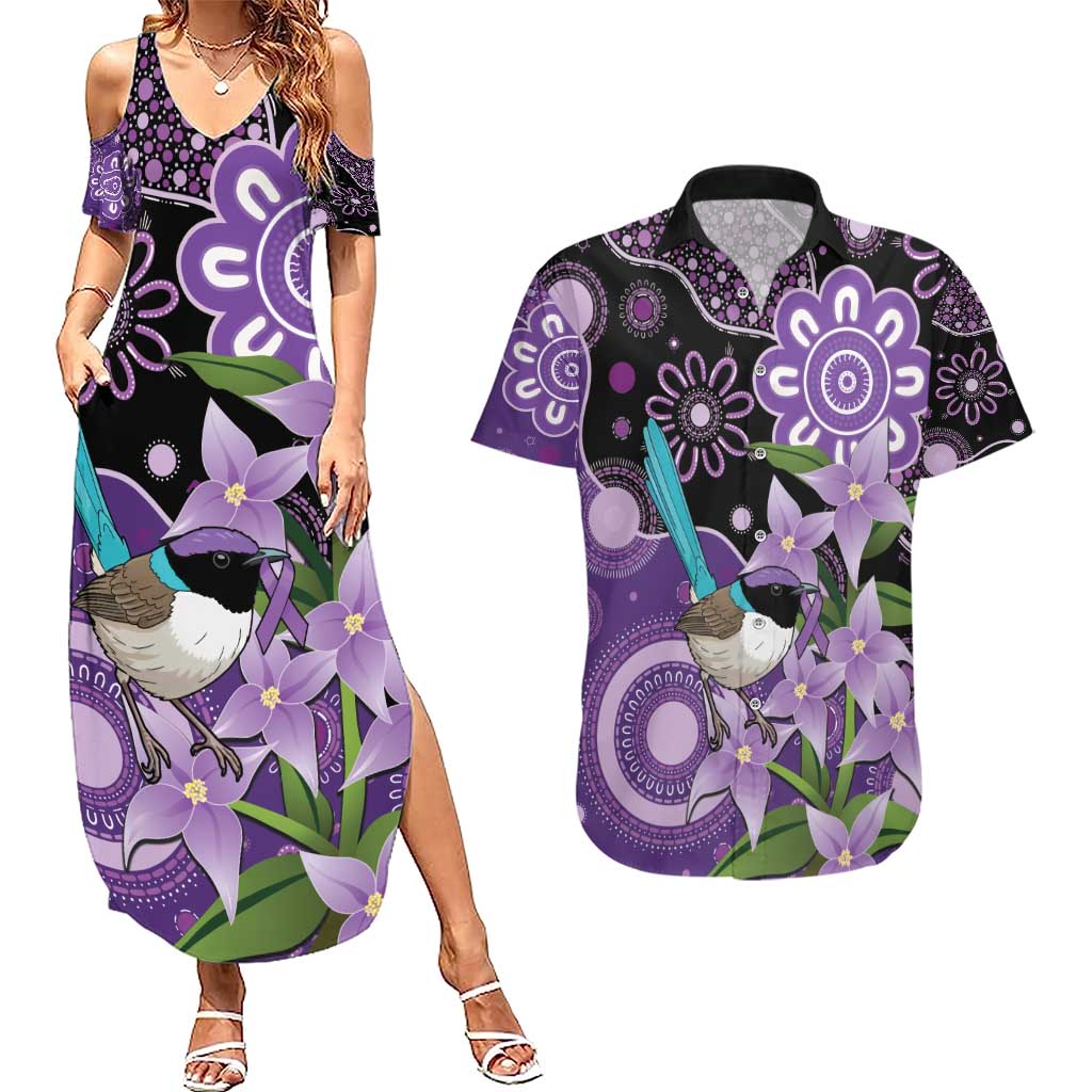 Australia Epilepsy Awareness Couples Matching Summer Maxi Dress and Hawaiian Shirt Purple-crowned Fairywren Boronia Aboriginal - Aussie Hoodie