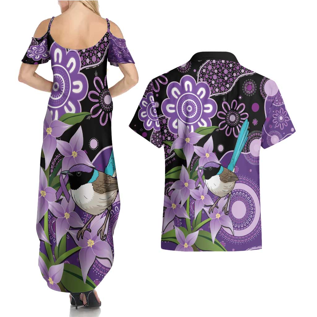 Australia Epilepsy Awareness Couples Matching Summer Maxi Dress and Hawaiian Shirt Purple-crowned Fairywren Boronia Aboriginal - Aussie Hoodie