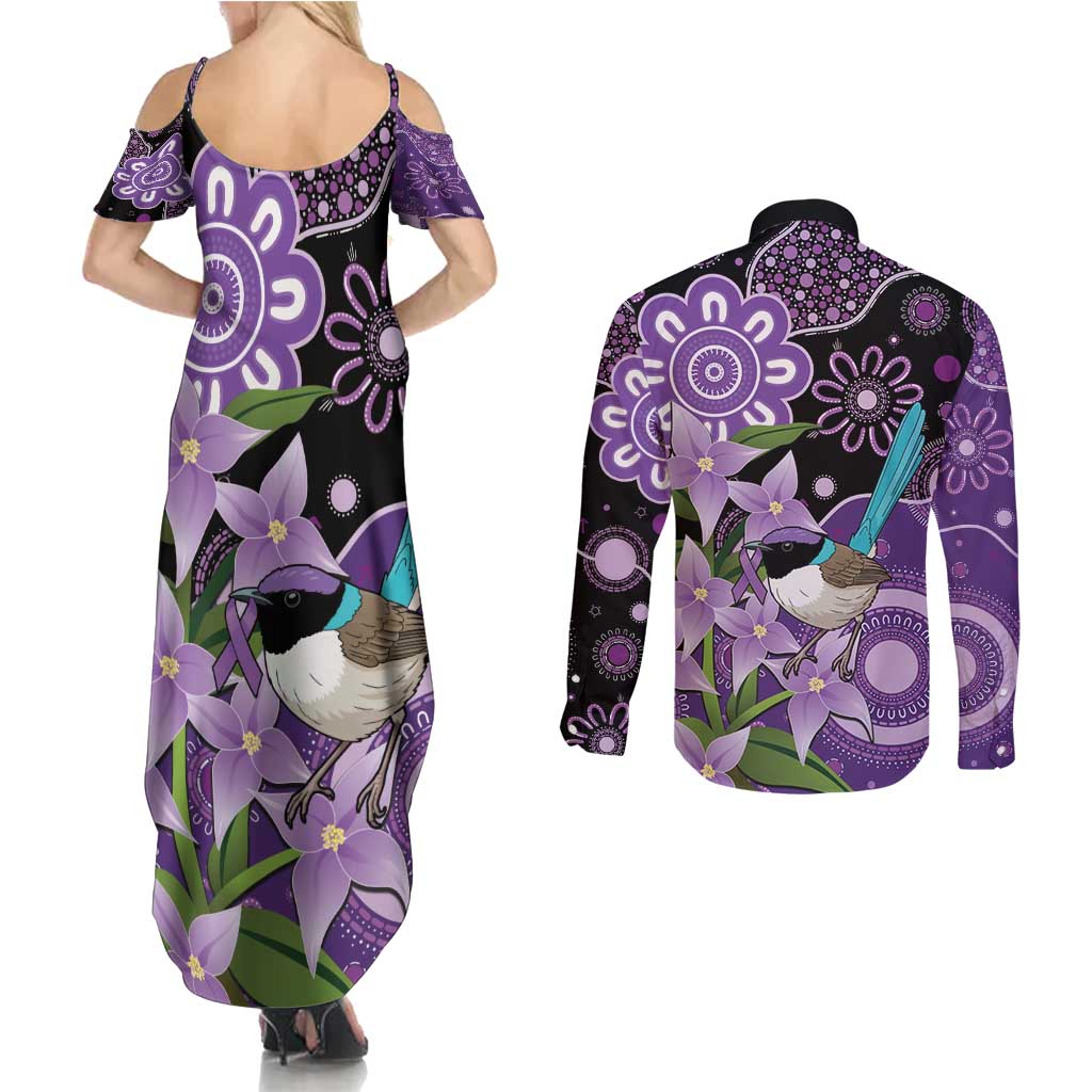 Australia Epilepsy Awareness Couples Matching Summer Maxi Dress and Long Sleeve Button Shirt Purple-crowned Fairywren Boronia Aboriginal - Aussie Hoodie