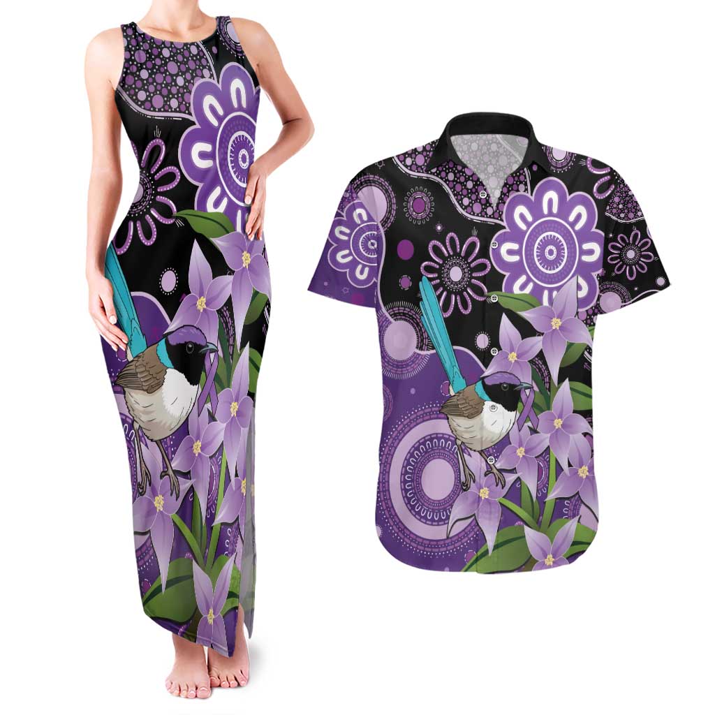 Australia Epilepsy Awareness Couples Matching Tank Maxi Dress and Hawaiian Shirt Purple-crowned Fairywren Boronia Aboriginal - Aussie Hoodie