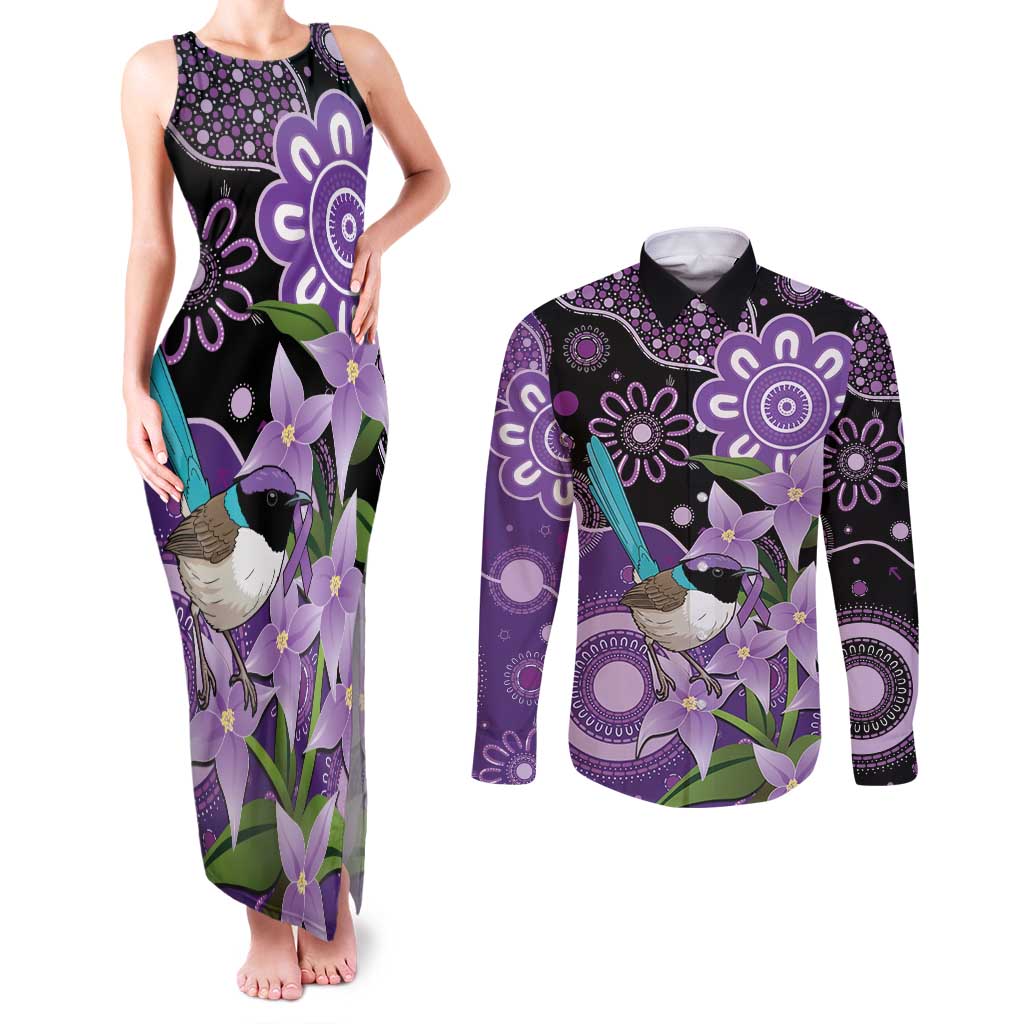 Australia Epilepsy Awareness Couples Matching Tank Maxi Dress and Long Sleeve Button Shirt Purple-crowned Fairywren Boronia Aboriginal - Aussie Hoodie