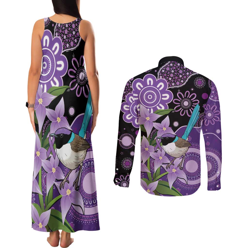 Australia Epilepsy Awareness Couples Matching Tank Maxi Dress and Long Sleeve Button Shirt Purple-crowned Fairywren Boronia Aboriginal - Aussie Hoodie