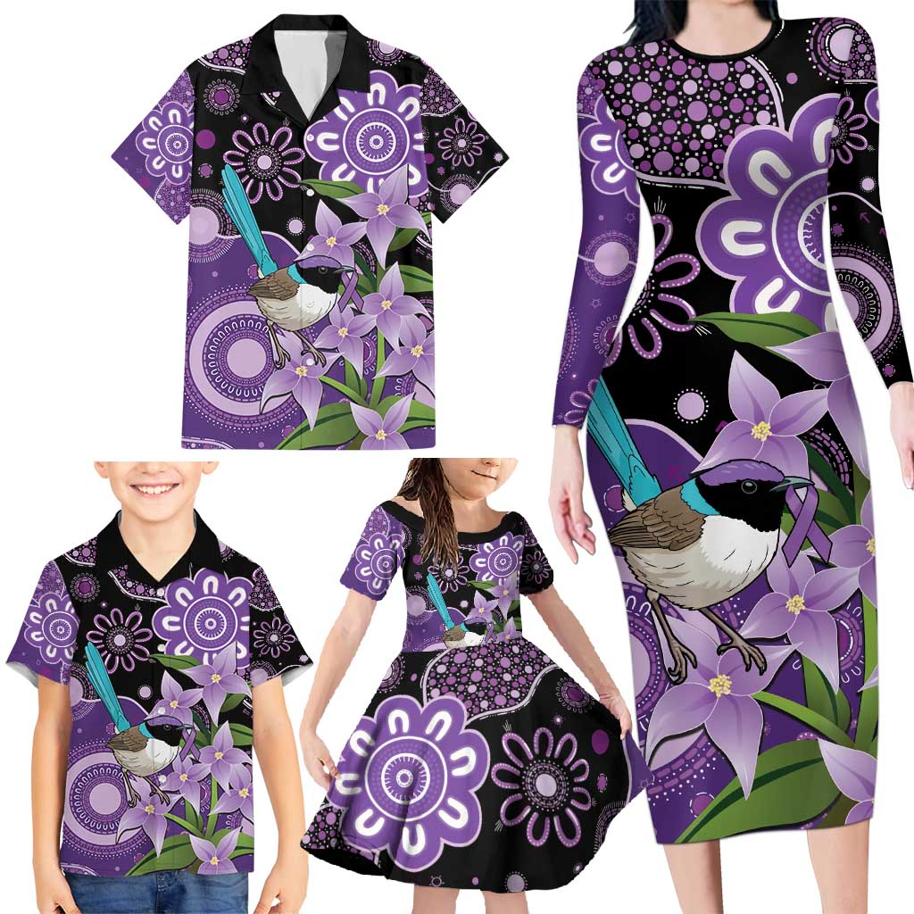 Australia Epilepsy Awareness Family Matching Long Sleeve Bodycon Dress and Hawaiian Shirt Purple-crowned Fairywren Boronia Aboriginal - Aussie Hoodie