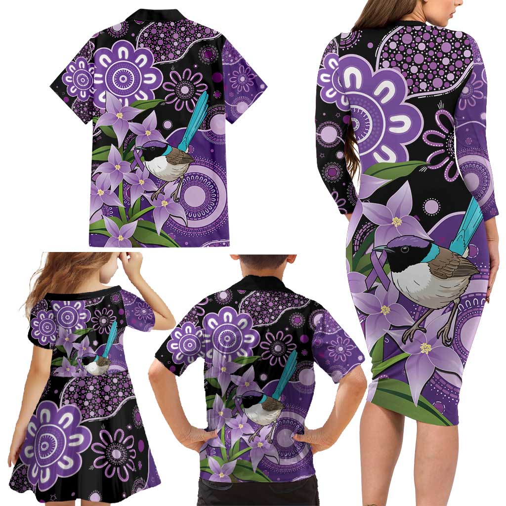 Australia Epilepsy Awareness Family Matching Long Sleeve Bodycon Dress and Hawaiian Shirt Purple-crowned Fairywren Boronia Aboriginal - Aussie Hoodie
