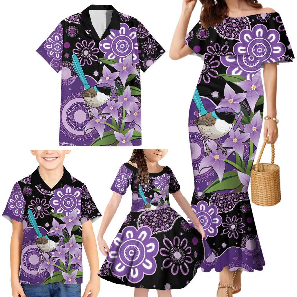 Australia Epilepsy Awareness Family Matching Mermaid Dress and Hawaiian Shirt Purple-crowned Fairywren Boronia Aboriginal - Aussie Hoodie