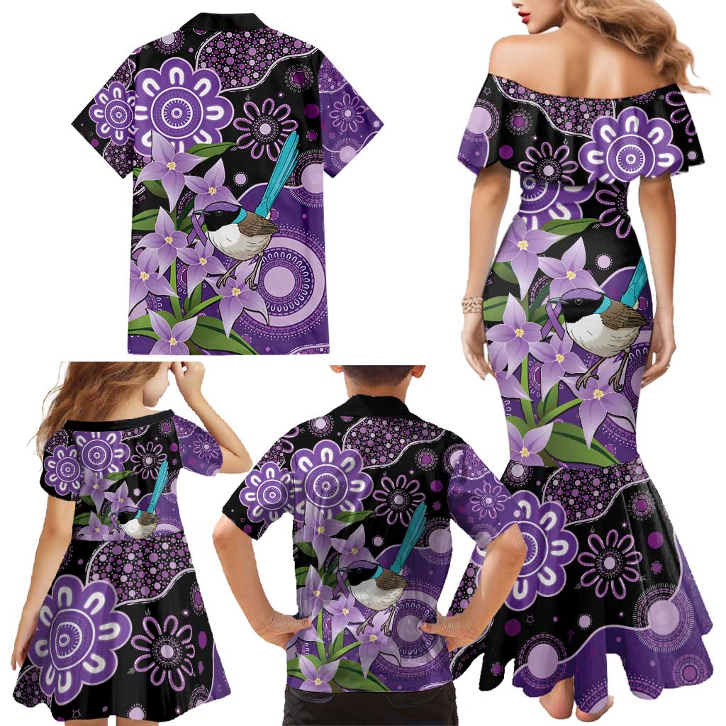 Australia Epilepsy Awareness Family Matching Mermaid Dress and Hawaiian Shirt Purple-crowned Fairywren Boronia Aboriginal - Aussie Hoodie