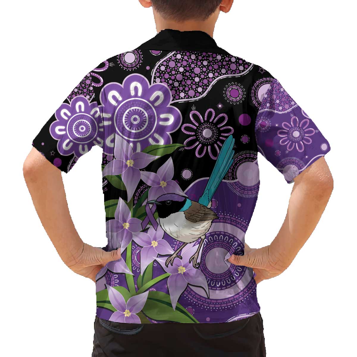 Australia Epilepsy Awareness Family Matching Off The Shoulder Long Sleeve Dress and Hawaiian Shirt Purple-crowned Fairywren Boronia Aboriginal - Aussie Hoodie