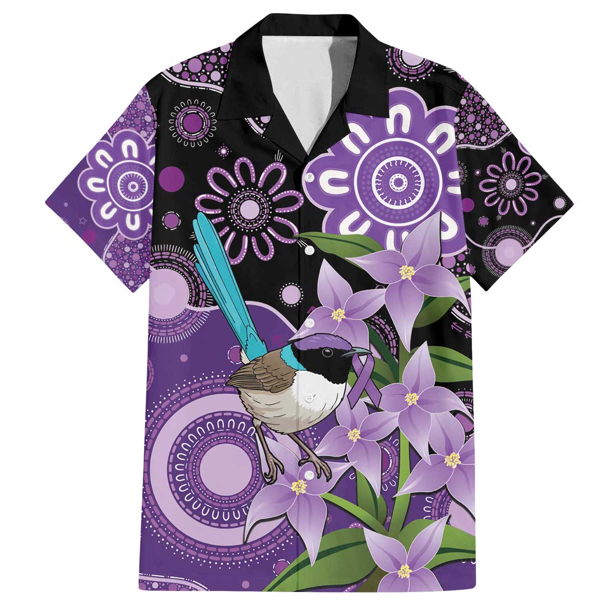 Australia Epilepsy Awareness Family Matching Off The Shoulder Long Sleeve Dress and Hawaiian Shirt Purple-crowned Fairywren Boronia Aboriginal - Aussie Hoodie
