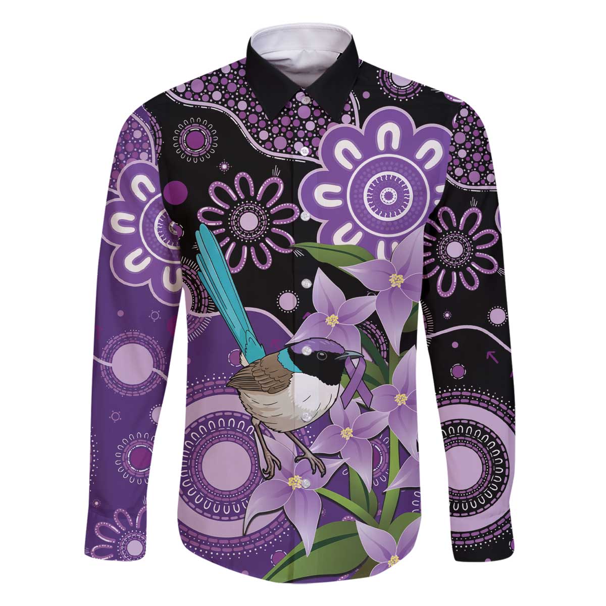 Australia Epilepsy Awareness Family Matching Off The Shoulder Long Sleeve Dress and Hawaiian Shirt Purple-crowned Fairywren Boronia Aboriginal - Aussie Hoodie