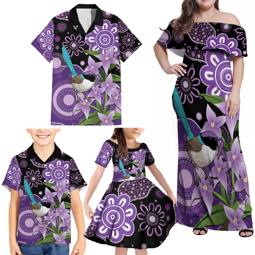 Australia Epilepsy Awareness Family Matching Off Shoulder Maxi Dress and Hawaiian Shirt Purple-crowned Fairywren Boronia Aboriginal - Aussie Hoodie