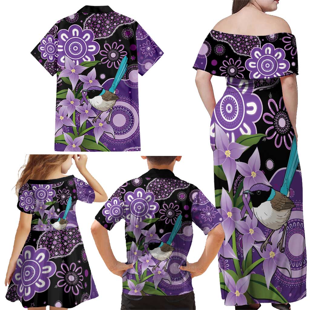 Australia Epilepsy Awareness Family Matching Off Shoulder Maxi Dress and Hawaiian Shirt Purple-crowned Fairywren Boronia Aboriginal - Aussie Hoodie