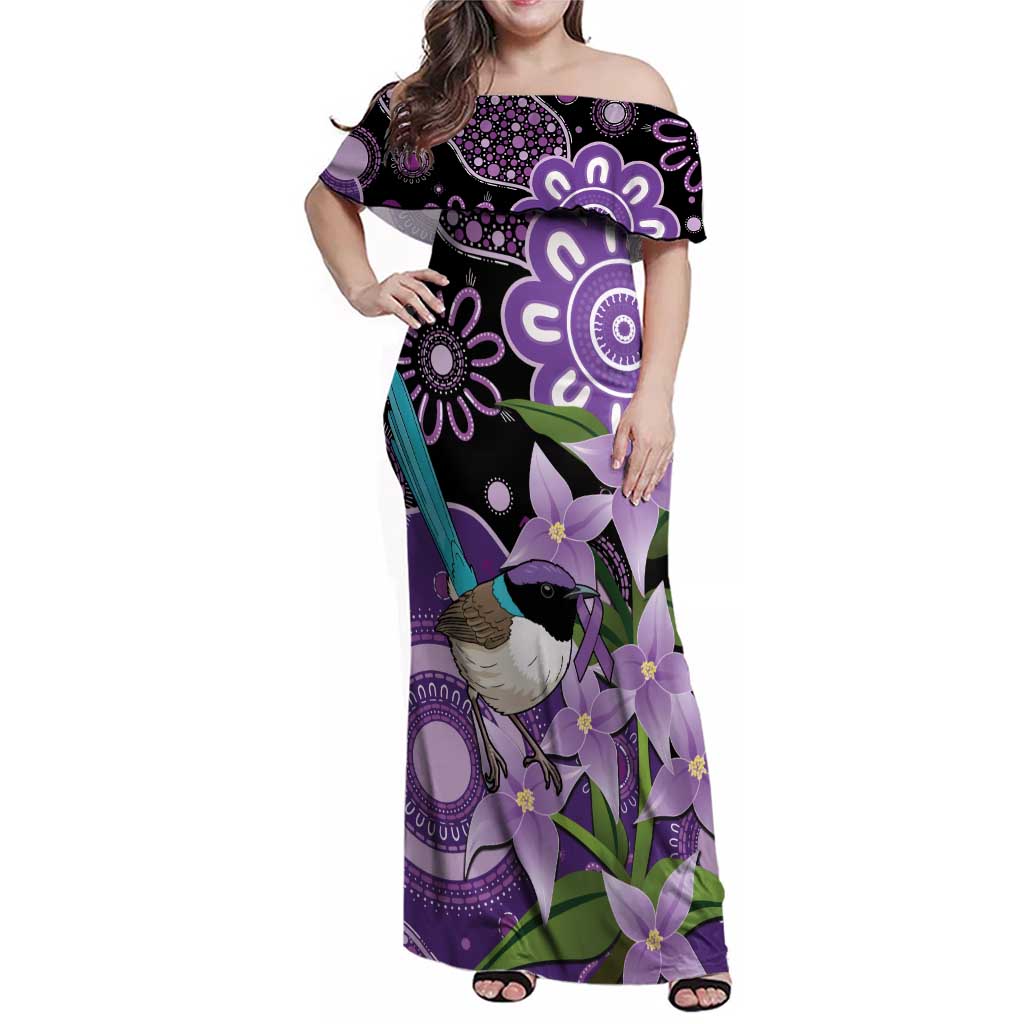 Australia Epilepsy Awareness Family Matching Off Shoulder Maxi Dress and Hawaiian Shirt Purple-crowned Fairywren Boronia Aboriginal - Aussie Hoodie