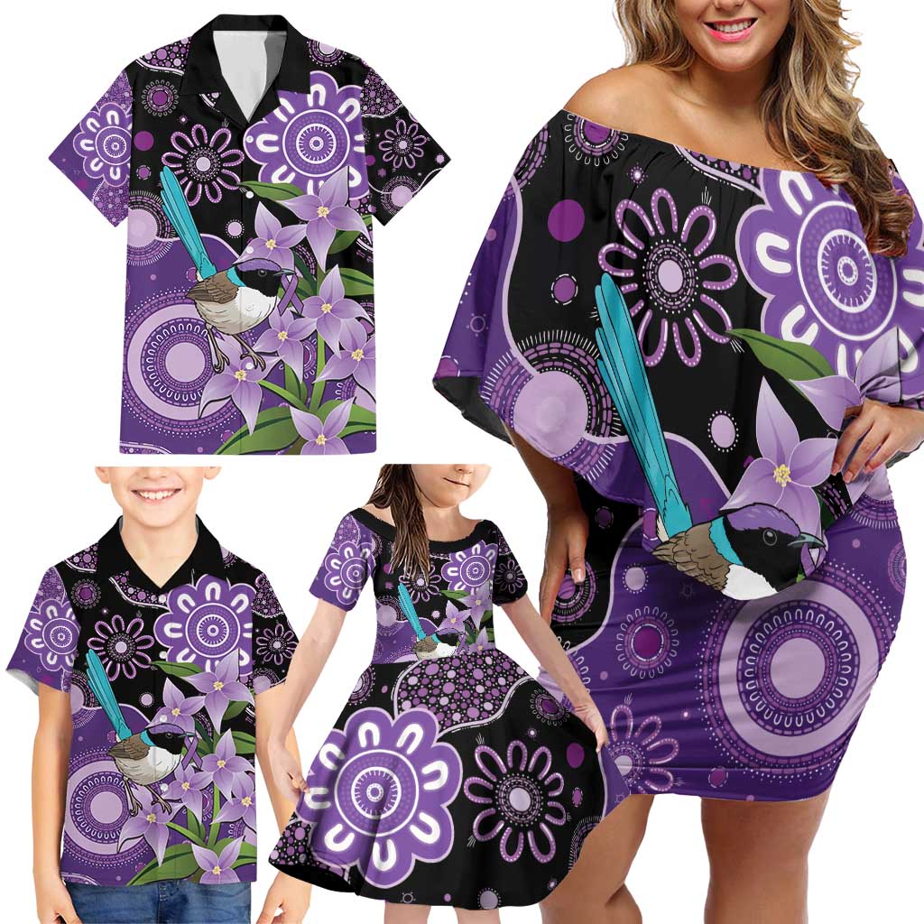 Australia Epilepsy Awareness Family Matching Off Shoulder Short Dress and Hawaiian Shirt Purple-crowned Fairywren Boronia Aboriginal - Aussie Hoodie