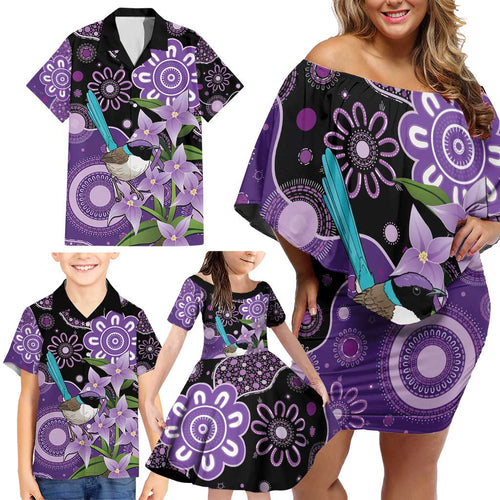 Australia Epilepsy Awareness Family Matching Off Shoulder Short Dress and Hawaiian Shirt Purple-crowned Fairywren Boronia Aboriginal - Aussie Hoodie