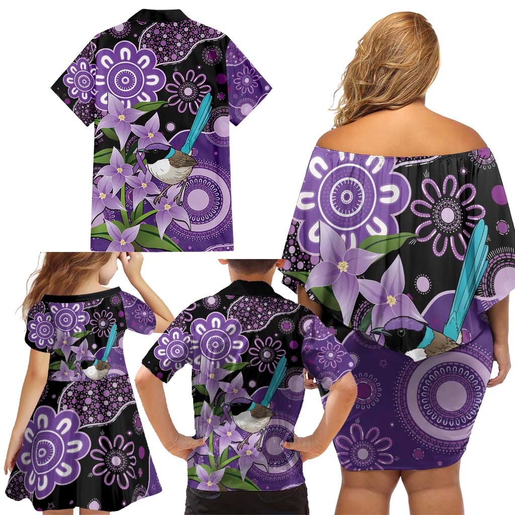 Australia Epilepsy Awareness Family Matching Off Shoulder Short Dress and Hawaiian Shirt Purple-crowned Fairywren Boronia Aboriginal - Aussie Hoodie