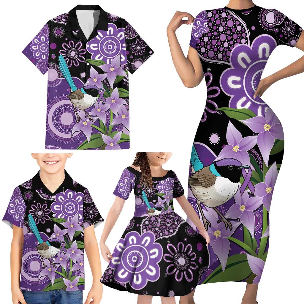 Australia Epilepsy Awareness Family Matching Short Sleeve Bodycon Dress and Hawaiian Shirt Purple-crowned Fairywren Boronia Aboriginal - Aussie Hoodie