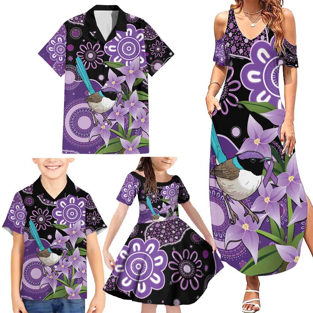 Australia Epilepsy Awareness Family Matching Summer Maxi Dress and Hawaiian Shirt Purple-crowned Fairywren Boronia Aboriginal - Aussie Hoodie
