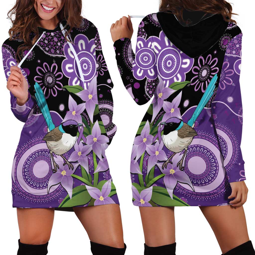 Australia Epilepsy Awareness Hoodie Dress Purple-crowned Fairywren Boronia Aboriginal - Aussie Hoodie