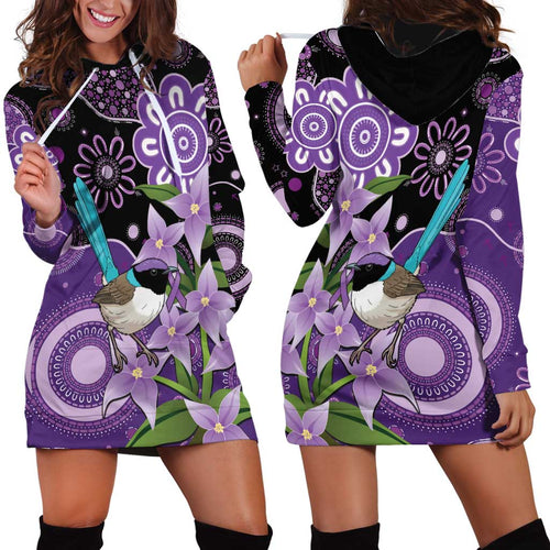 Australia Epilepsy Awareness Hoodie Dress Purple-crowned Fairywren Boronia Aboriginal - Aussie Hoodie