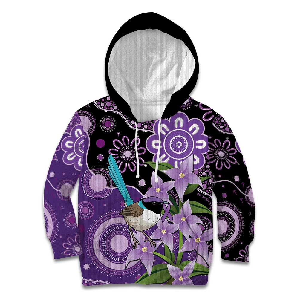 Australia Epilepsy Awareness Kid Hoodie Purple-crowned Fairywren Boronia Aboriginal - Aussie Hoodie