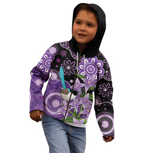 Australia Epilepsy Awareness Kid Hoodie Purple-crowned Fairywren Boronia Aboriginal - Aussie Hoodie