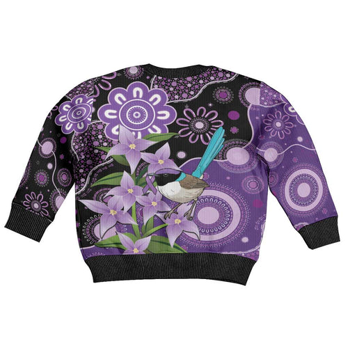 Australia Epilepsy Awareness Kid Ugly Christmas Sweater Purple-crowned Fairywren Boronia Aboriginal - Aussie Hoodie