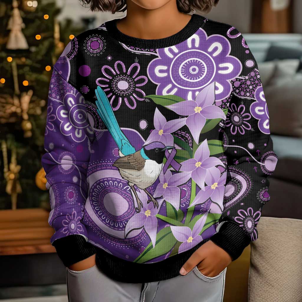 Australia Epilepsy Awareness Kid Ugly Christmas Sweater Purple-crowned Fairywren Boronia Aboriginal - Aussie Hoodie