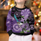 Australia Epilepsy Awareness Kid Ugly Christmas Sweater Purple-crowned Fairywren Boronia Aboriginal - Aussie Hoodie