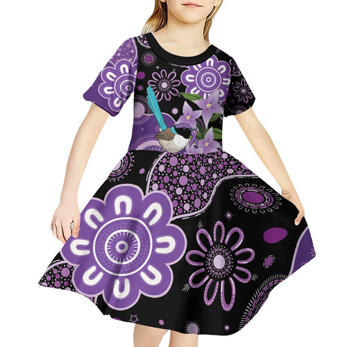 Australia Epilepsy Awareness Kid Short Sleeve Dress Purple-crowned Fairywren Boronia Aboriginal - Aussie Hoodie