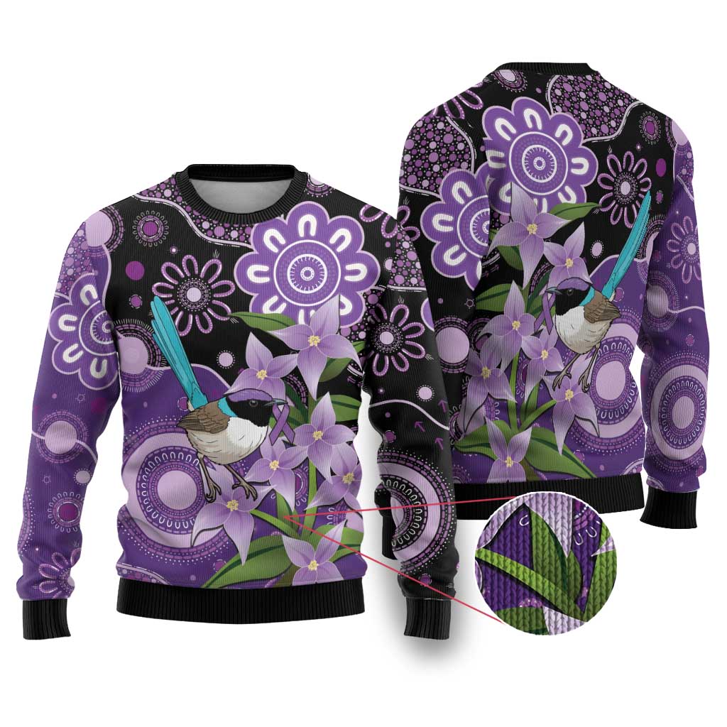 Australia Epilepsy Awareness Ugly Christmas Sweater Purple-crowned Fairywren Boronia Aboriginal - Aussie Hoodie