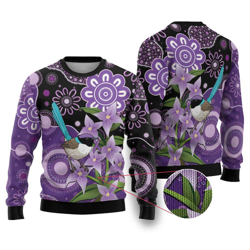 Australia Epilepsy Awareness Ugly Christmas Sweater Purple-crowned Fairywren Boronia Aboriginal - Aussie Hoodie