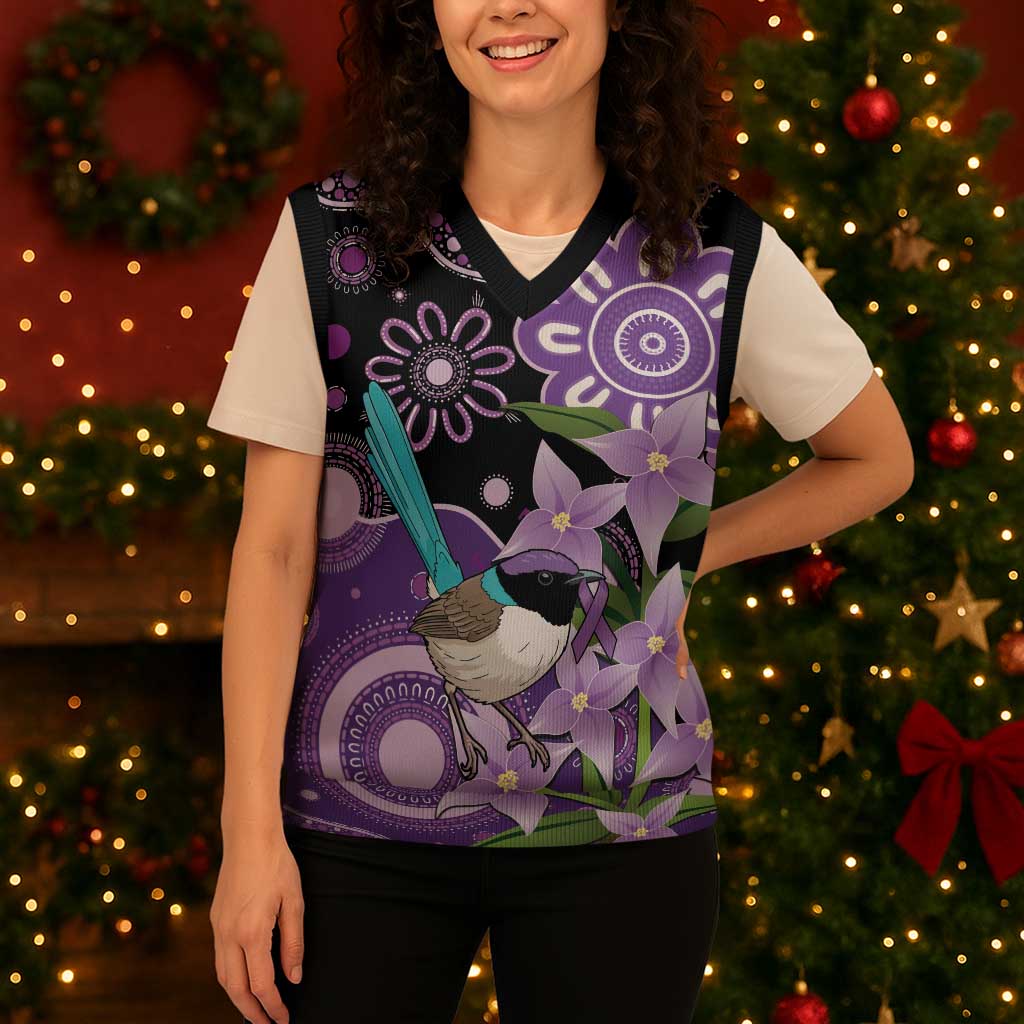 Australia Epilepsy Awareness Christmas Knitted V-Neck Vest Purple-crowned Fairywren Boronia Aboriginal - Aussie Hoodie