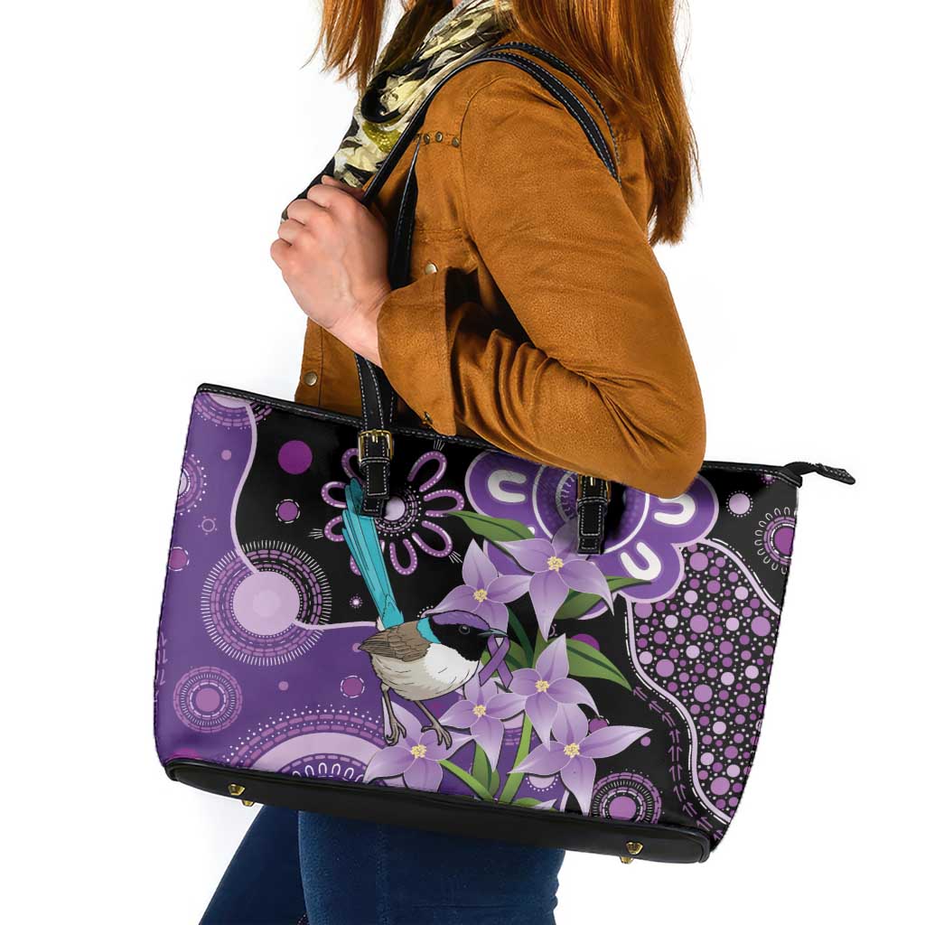 Australia Epilepsy Awareness Leather Tote Bag Purple-crowned Fairywren Boronia Aboriginal - Aussie Hoodie