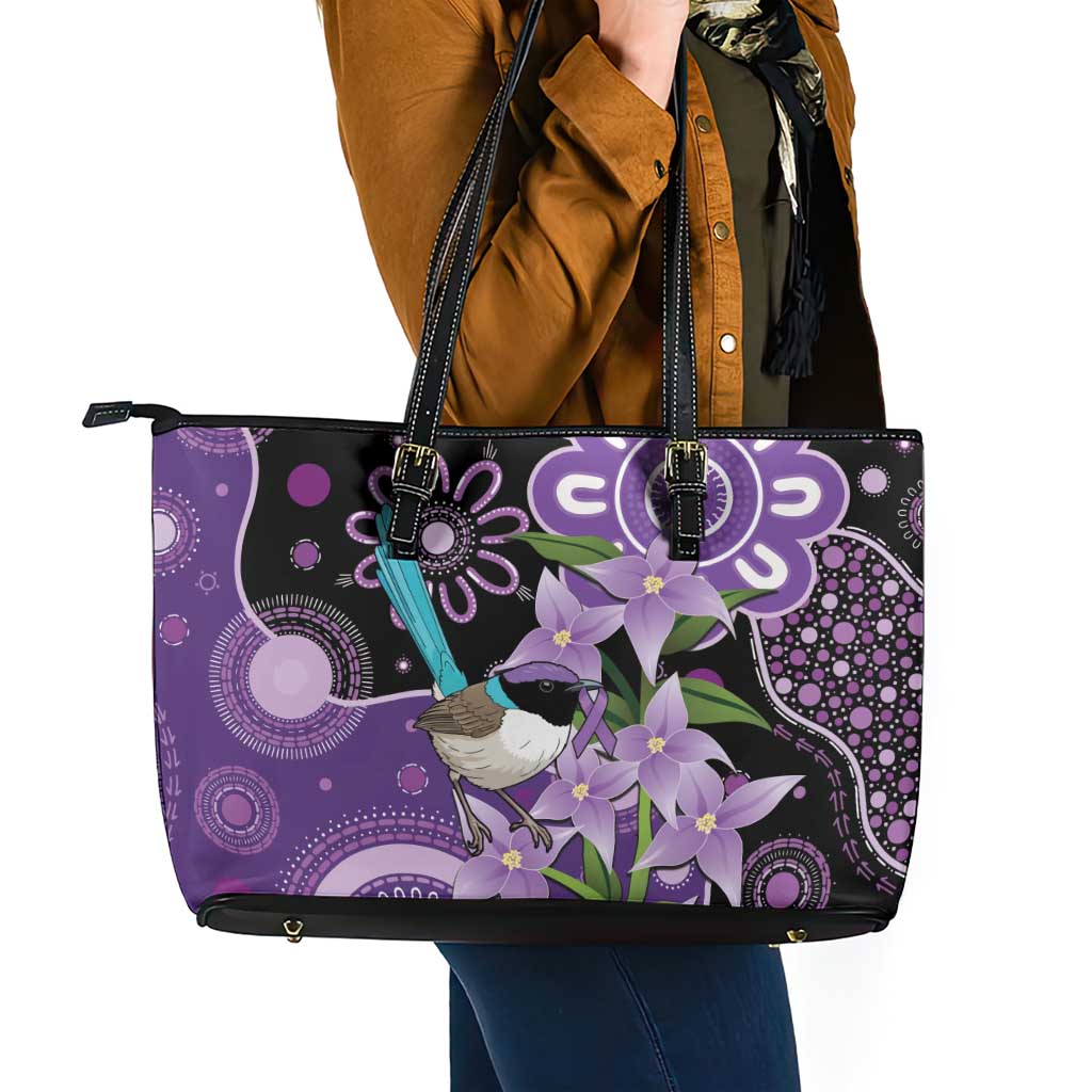 Australia Epilepsy Awareness Leather Tote Bag Purple-crowned Fairywren Boronia Aboriginal - Aussie Hoodie